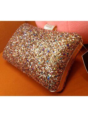 Shimmer Gold Glitter Clutch Bag w/ Chain